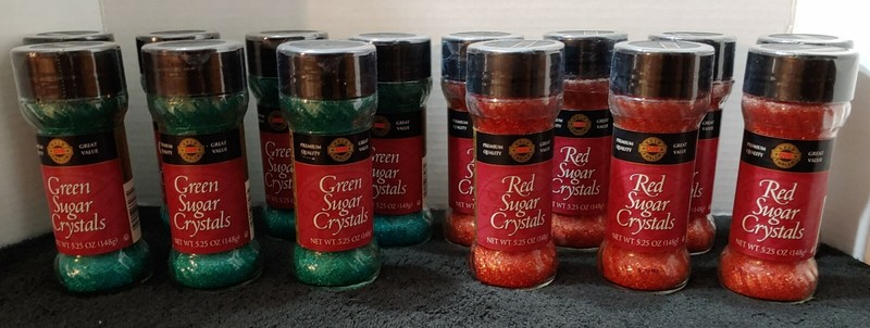 Red & Green cake food decorating sugar crystals 5.25 each Total 14 bottles New