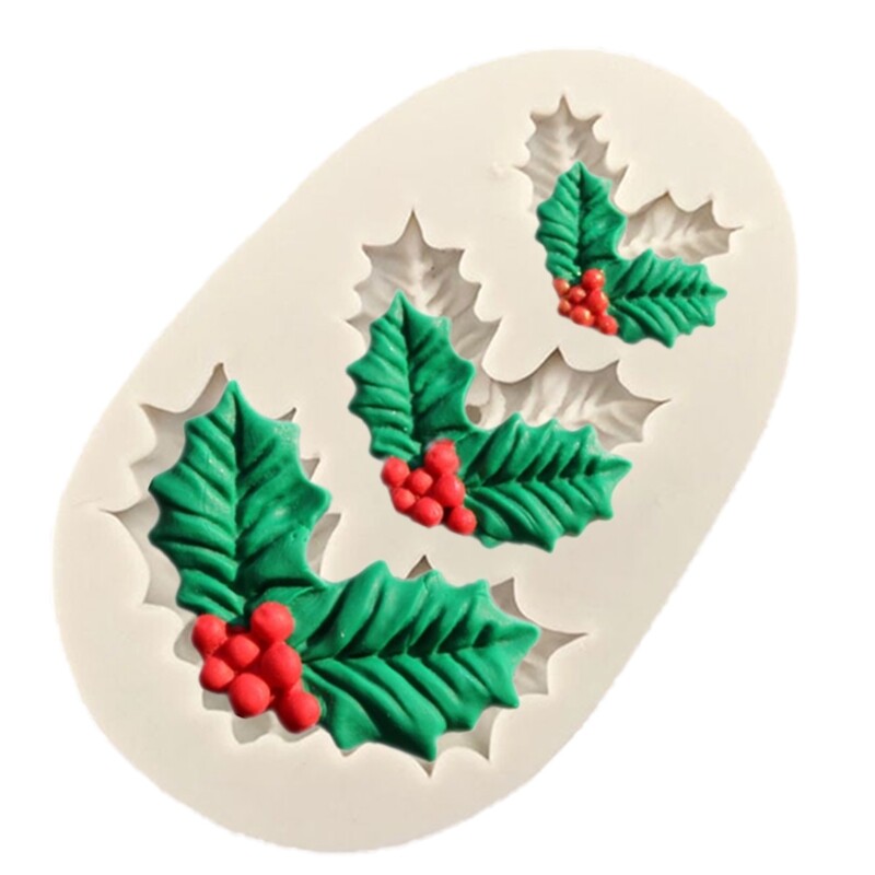 Christmas Holly Leaf Decoration Fondant Cake Silicone Mold Chocolate Candy Molds gallery