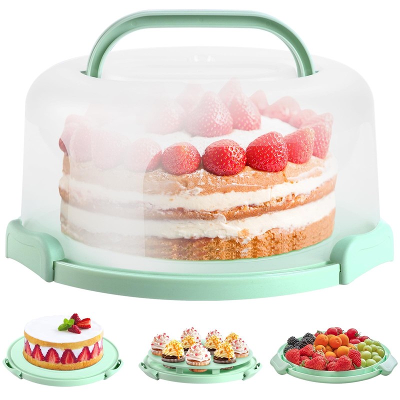 Cake Carrier with Lid and Handle, Ohuhu 12 inches (L) x 6 (H), Green