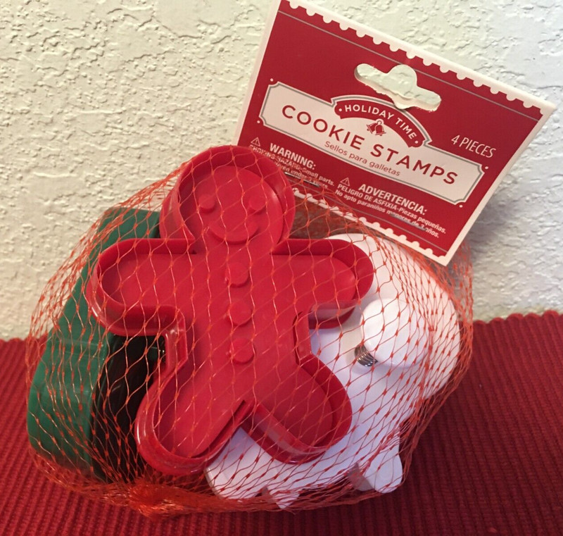 ** Holiday Time ** Cookie Cutters / Stamps with Attached Handles ( 4 Piece ) gallery