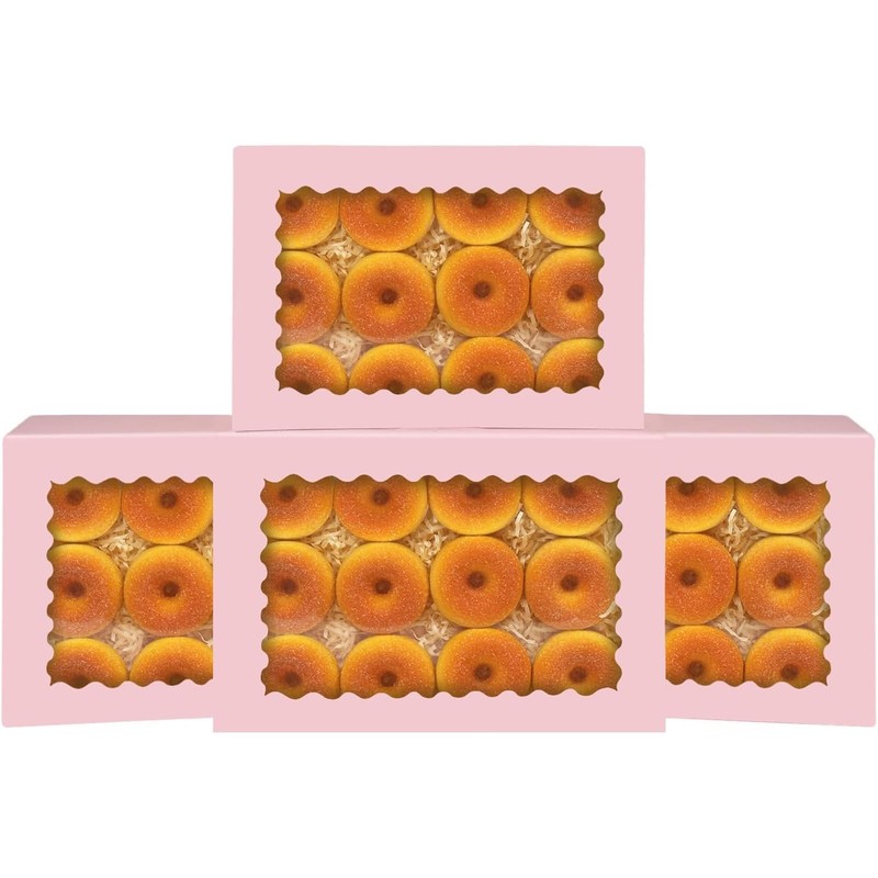 Auto-pop Up Pink Cookie Box with Window 14x10x2.5 Inch 24Pcs Bakery Pastry Ma…