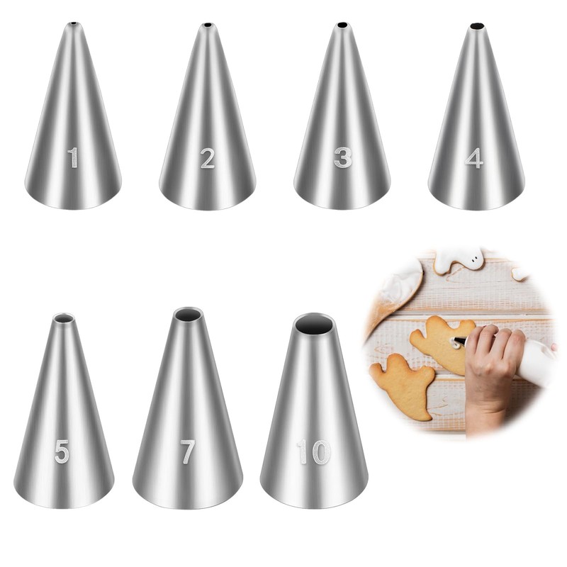 7 Pcs Round Hole Piping Tips Set, Professional Stainless Steel Cupcake Frosti…