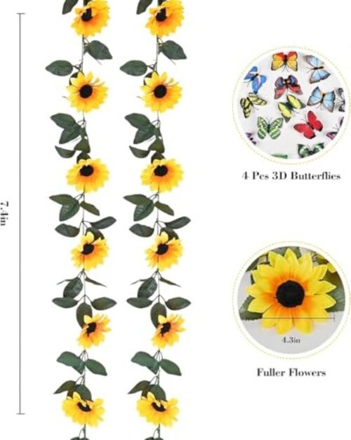 2 Pack Artificial Sunflower Garland Decor, Sunflower Vines Hanging 2 Pc Yellow gallery