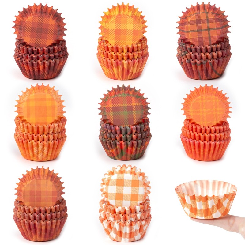 600 PCS Fall Mini Cupcake Liners Autumn Plaid Baking Cups Muffin Wrapper