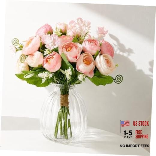 Tea Rose Artificial Flower Bouquet Packs Faux Silk Mini Roses Flowers 2 Pink