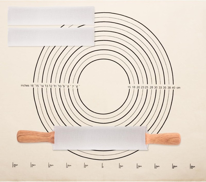 4 PCS Pastry Cloth & Rolling Pin Cover Set Includes 1 PCS 25 x 19 Inch Cotton