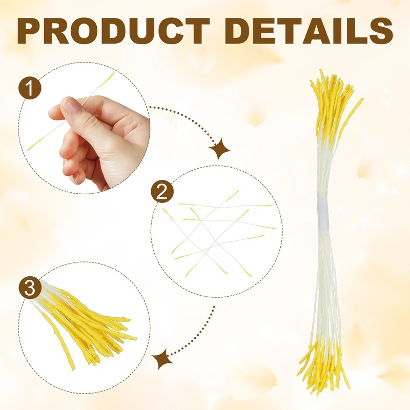 100Pcs 10mm Double Heads Flower Stamen Artificial Flower Stamen Pistil Yellow gallery