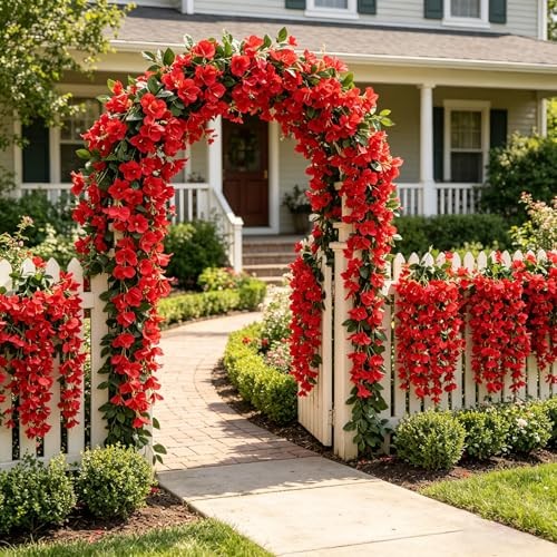 Faux Bougainvillea Artificial Flowers Plants for Outdoor Outside 1pcs Red gallery