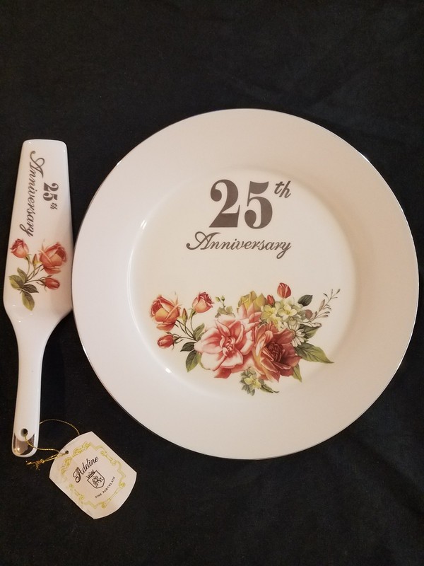NWT Adeline Fine Porcelain 25th Anniversary Handmade Cake Plate Set New