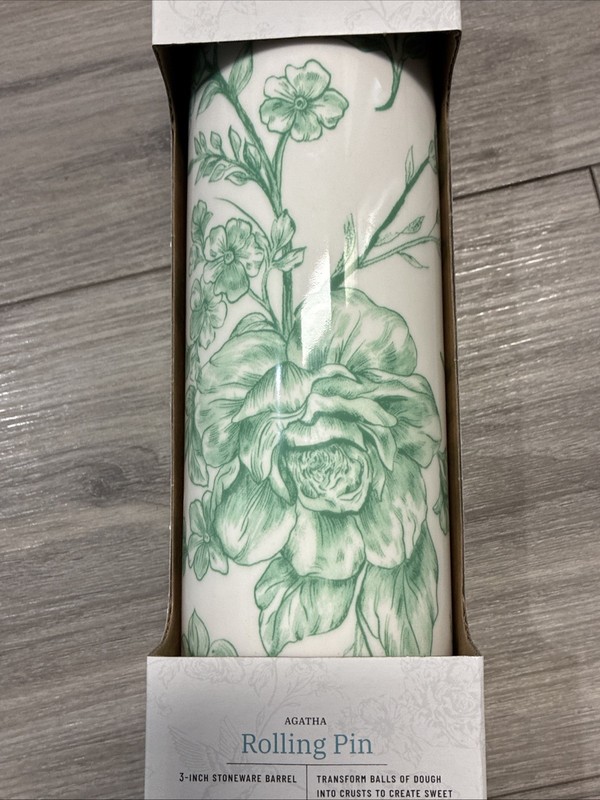 NEW-Pioneer Woman AGATHA Green Rolling Pin-Olivewood Handles-Butterflies