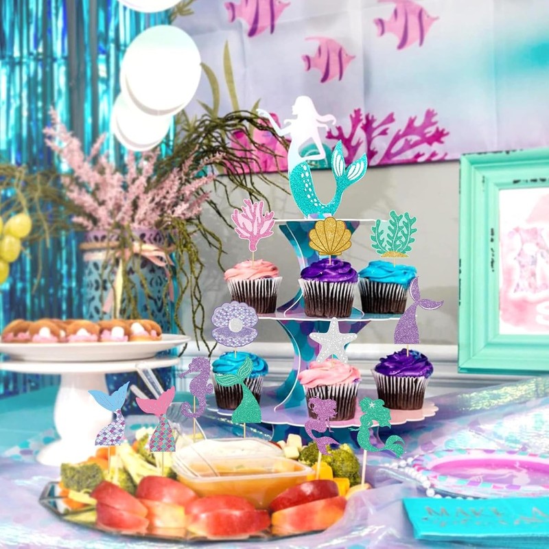 48 Pcs Mermaid Tail Cupcake Toppers Under The Sea Cake Decorations Birthday gallery