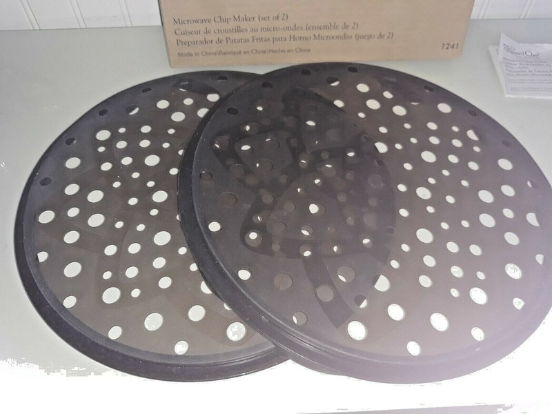 PAMPERED CHEF 2 Black Microwave Chip Makers #1241 in Original Box w Instructions