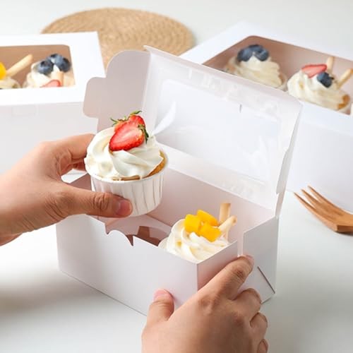 MUMULULU 10 PCS White Paper Cupcake Boxes with 2 Cavity Cookie Gift Boxes with gallery