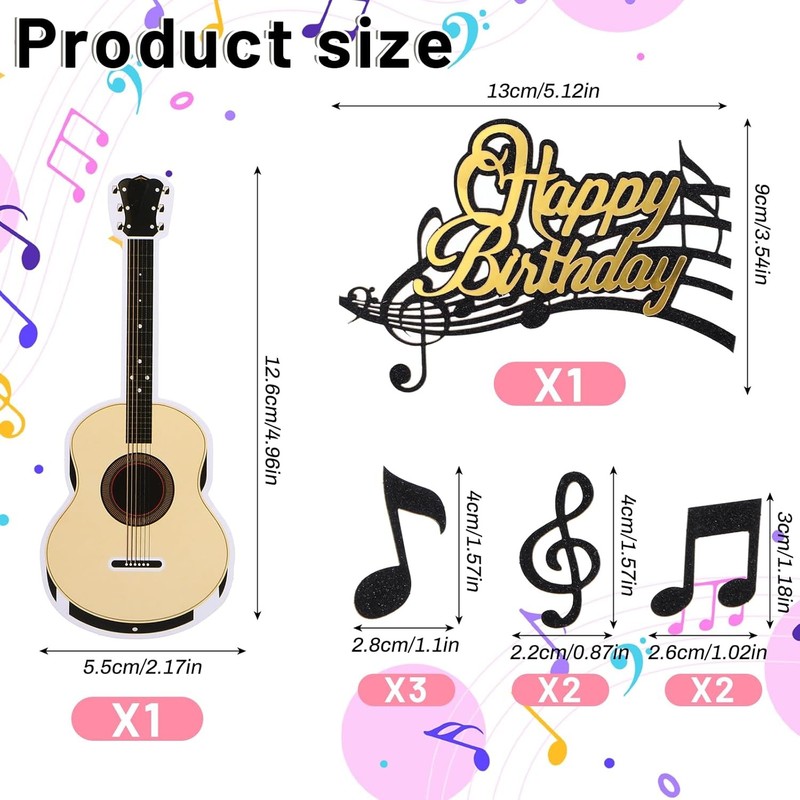 9 PCS Music Cake Toppers, Guitar Happy Birthday Cake Topper, Musical Themed gallery