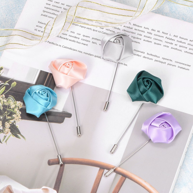 12-Pack Rose Boutonnieres, Lapel Pin Boutonnieres for Men Wedding [Indigo] gallery