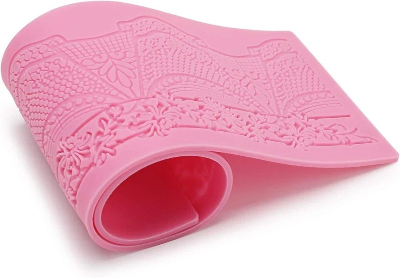 Lace Molds for Cake Decorating, 5pcs Silicone Fondant Lace Mats Pink Flower P... gallery