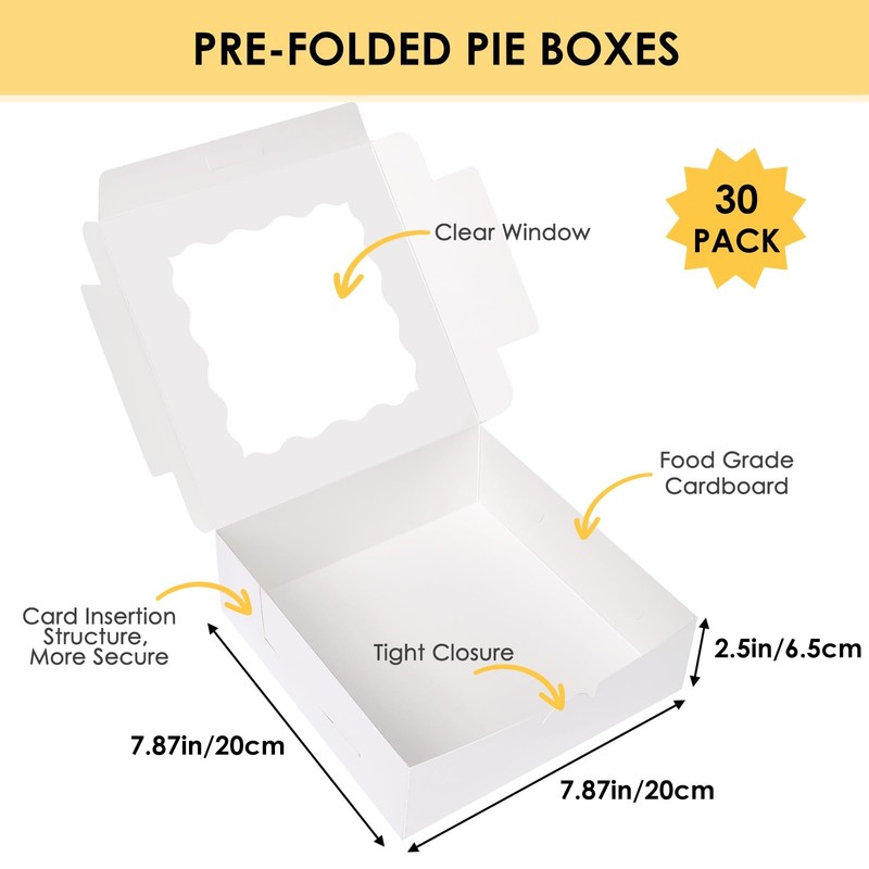 30pcs Bakery Boxes, 8x8x2.5 Cookie Boxes with Window, White Treat Containers gallery