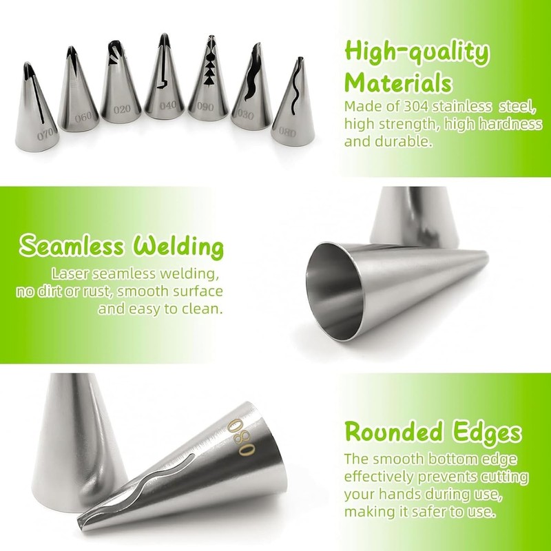 9-Piece Vintage Ruffle Piping Tips Set - Stainless Steel Cake Decor Essentials gallery