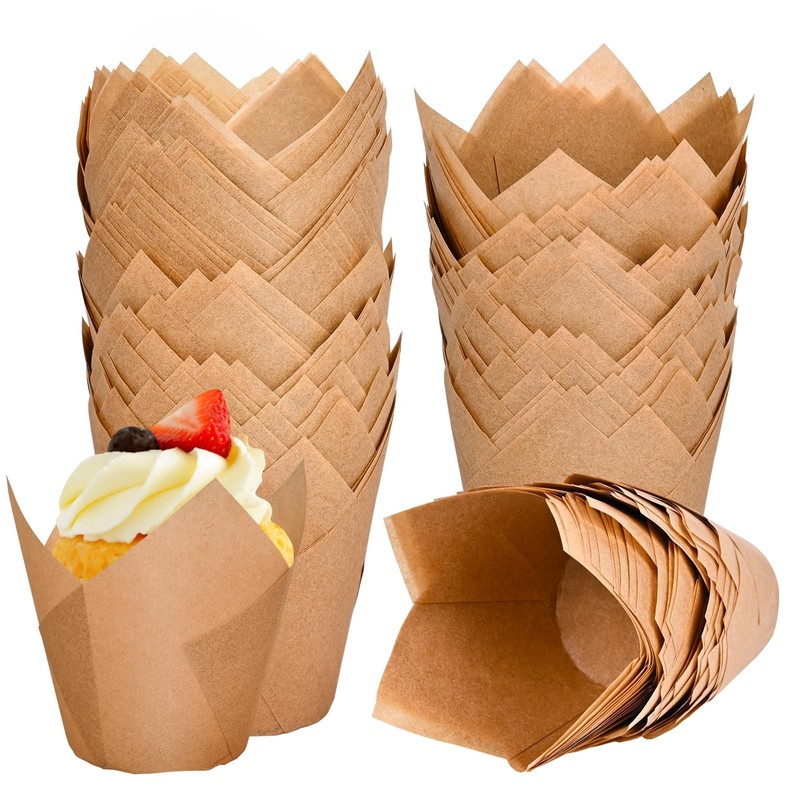 Neyimqr 120 Counts Natural Tulip Cupcake Liners for Baking Standard,