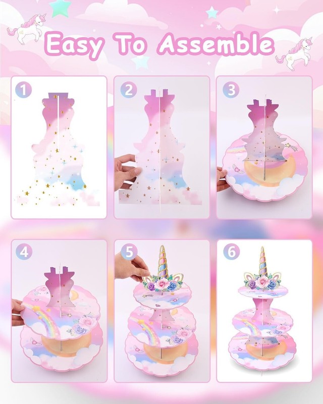 2 Pack Unicorn Cupcake Stands,3-Tier Cake Stand Suitable for 48pcs Cupcakes gallery