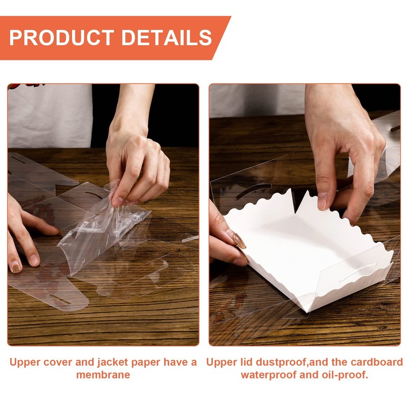 50PCS Clear Cupcake Boxes Rectangular Plastic Containers Gable Handles 9x3x3Inch gallery