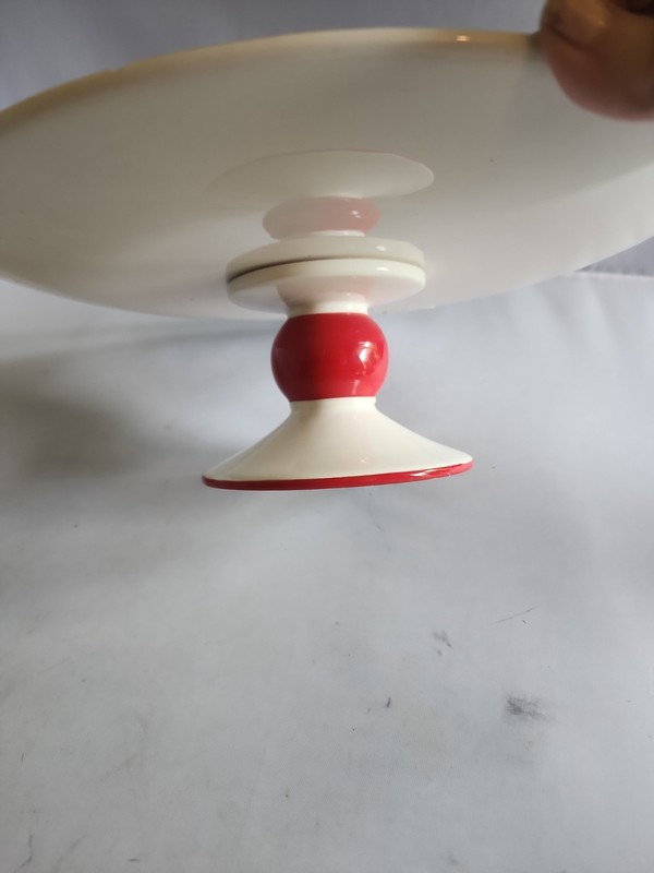 Pier 1 Imports Candy Cane Cake Stand Ceramic Christmas Serving Pie Plate 12" gallery