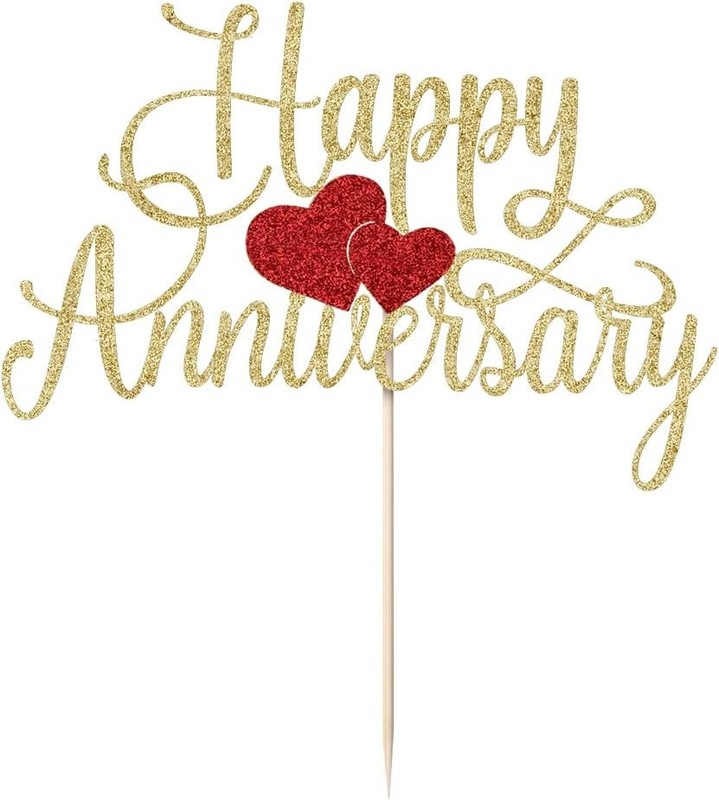 Happy Anniversary Cake Topper - Gold Glitter Happy Birthday Cake Topper, Company gallery