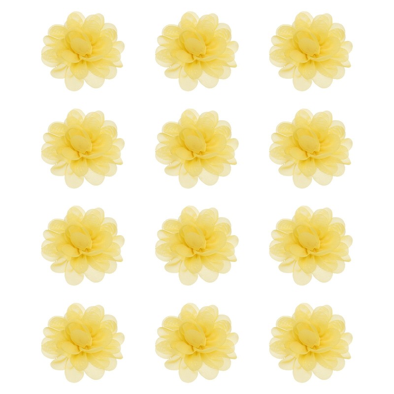 12Pcs 2″ Chiffon Flowers Sewing Fabric Flower Appliques for Crafts Light Yellow