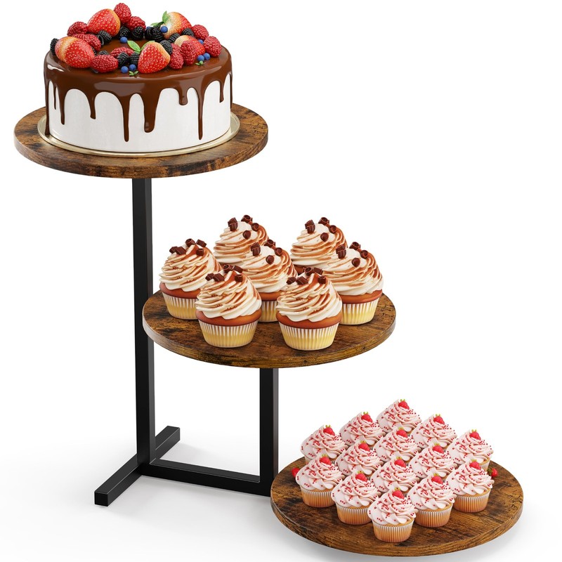 3 Tier Cupcake Tower Stand for 24 Cupcakes, Wooden Tiered Tray Stands, Displa…
