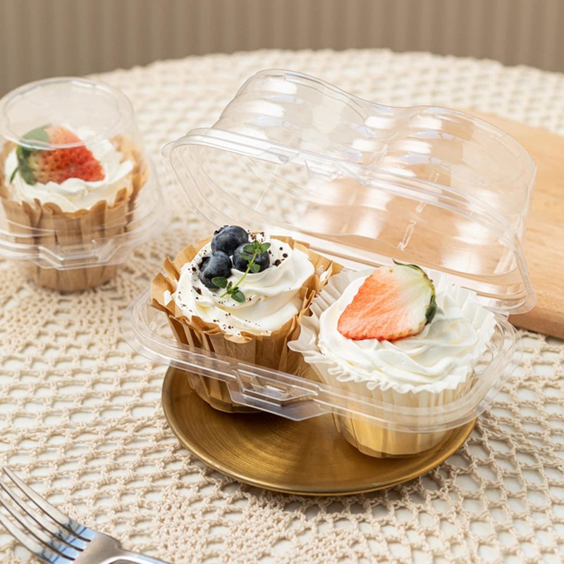 60 Count 2-Compartment Plastic Cupcake Containers Disposable with Connected A... gallery