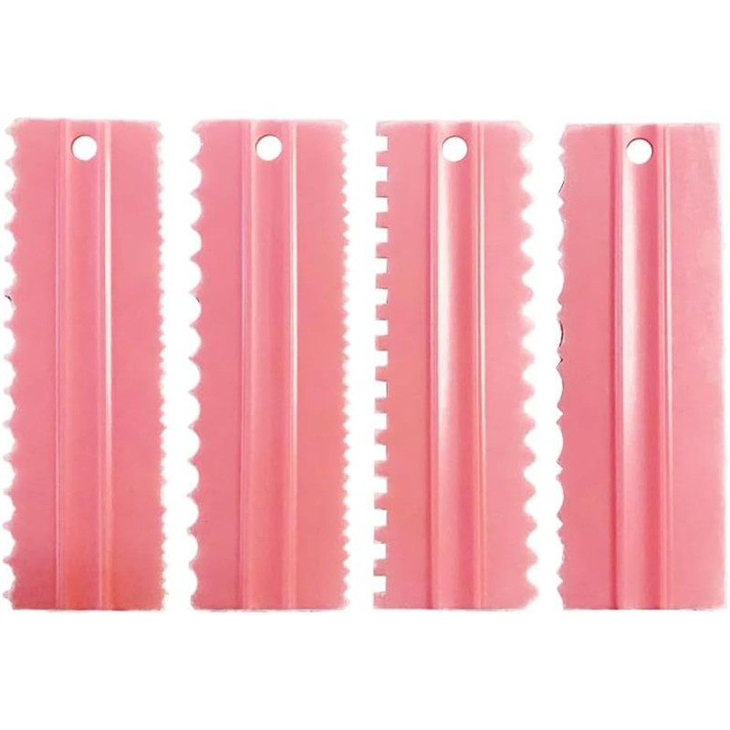 Pink Cake Scrapers Set Decorating Comb and Icing Smoother with 8 Designs