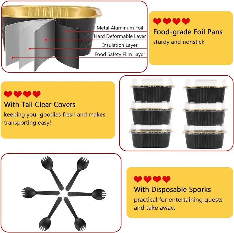 5oz Cupcake Mini Cake Pans with Lids 40 Pack, Aluminum Foil Cupcake Cups Brow... gallery