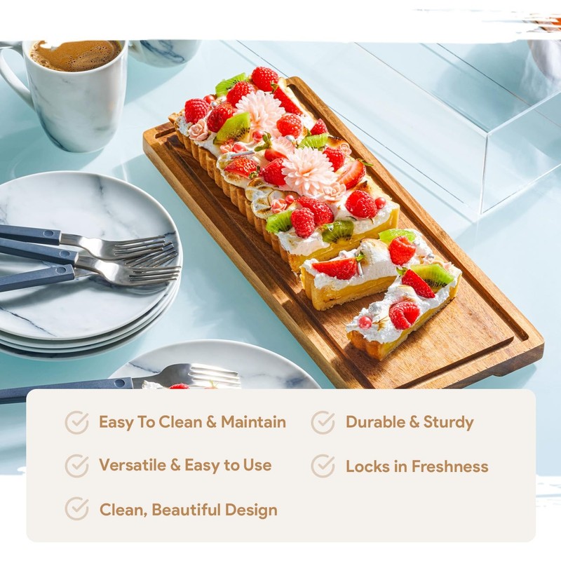 Cake Display with Lid – Acacia Wood Dessert Stand & Wooden Charcuterie Board ... gallery