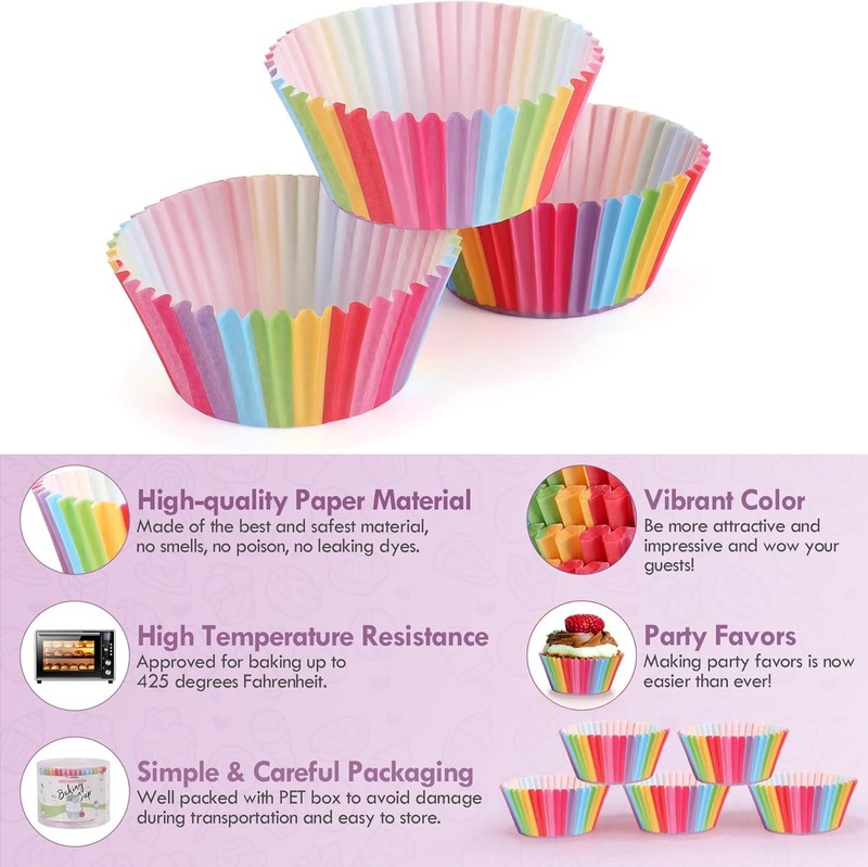 100 Rainbow Cupcake Liners Nonstick Muffin Baking Cups for Party & Wedding gallery