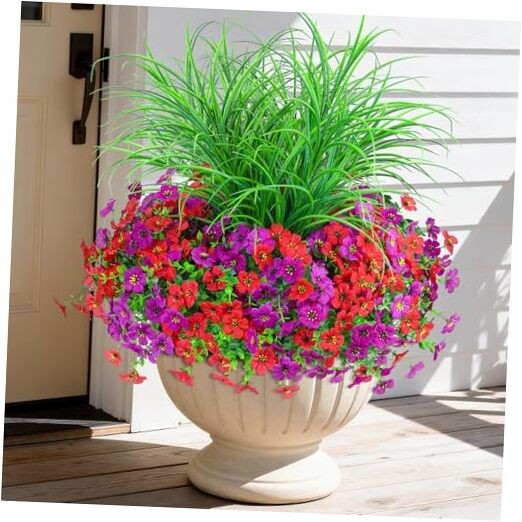 Artificial Flowers for Outdoors 14 Bundles UV Resistant Fake Light Purple Red