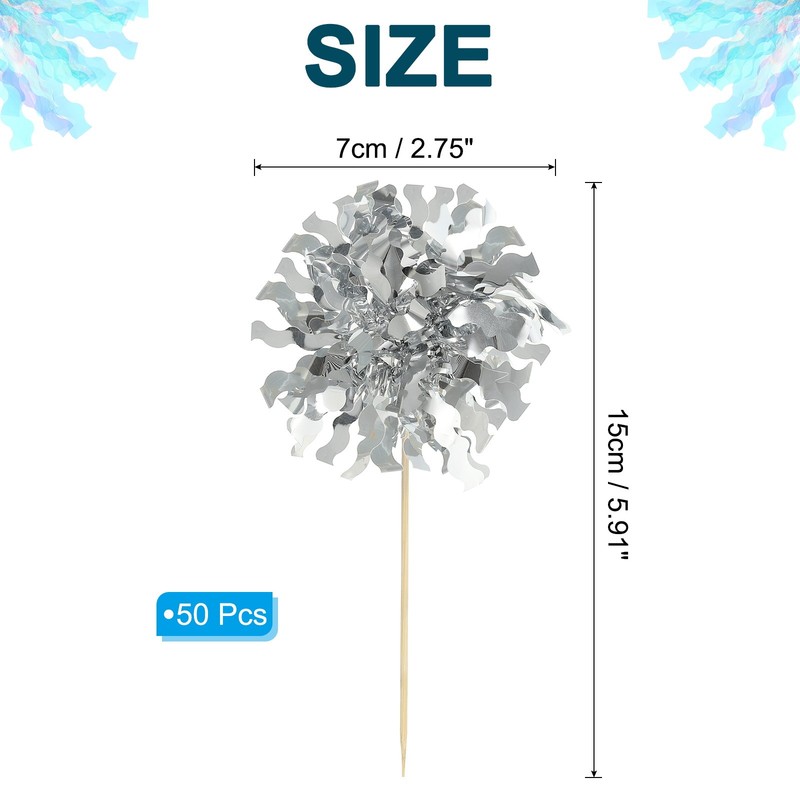 50Pcs Firework Cupcake Toppers Sparkle Tassel Picks Silver gallery
