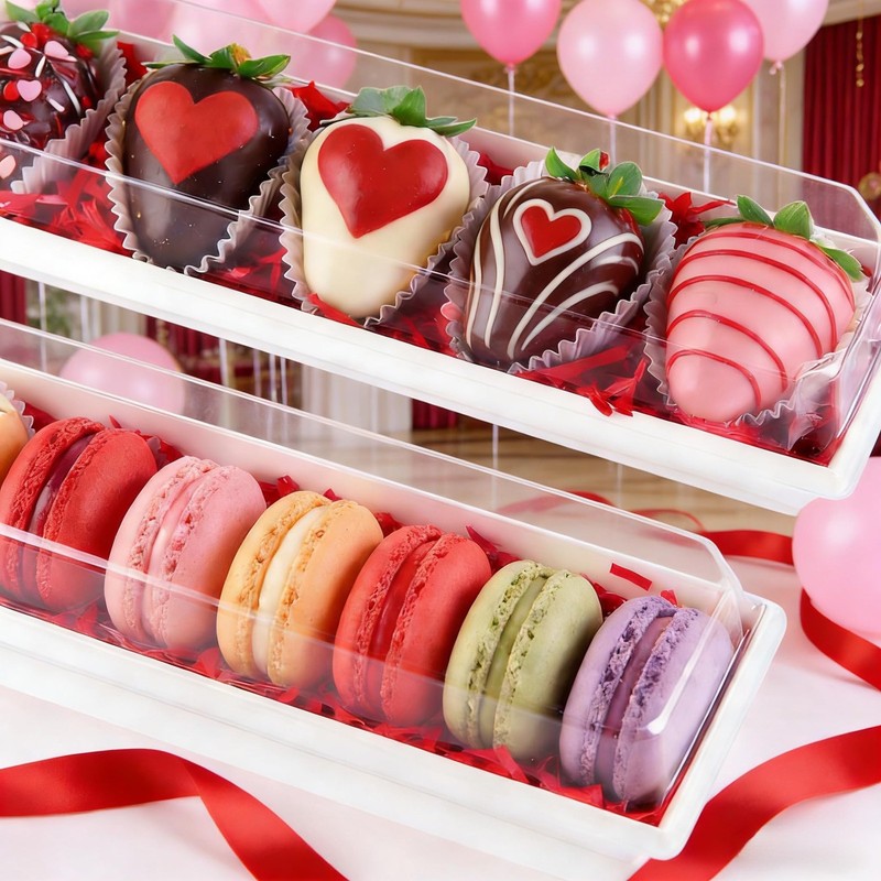 25 Pack 12 x 2.8 x 2.4 Inches Strawberry Boxes with Clear Lids,Long Macaron B... gallery