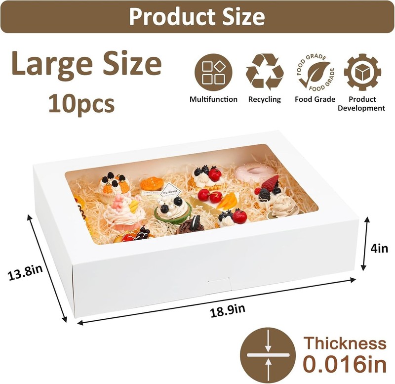 10pcs 19x14x4in White Bakery Boxes Half Sheet Cake Boxes with Window Large Tr... gallery