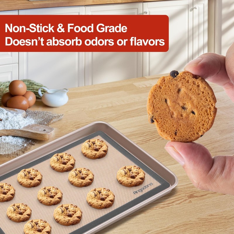 Silicone Baking Mat Set of 6, Half size+Quarter size+Round+Sqaure, Brown gallery