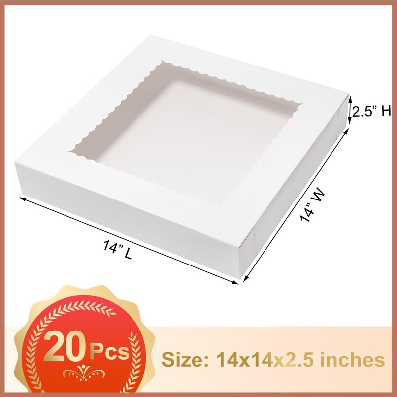 20 PCS 14x14x2.5 Inch Bakery Boxes Window Pie Pastry Cake White Square gallery