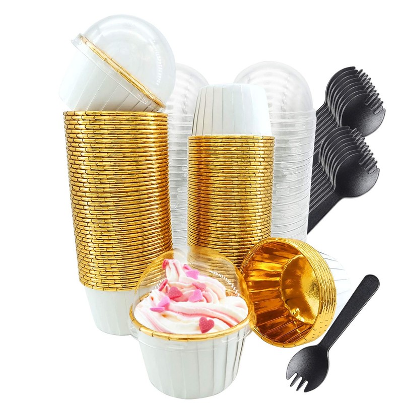 Cupcake Liners With Dome Lids 100pack 3.5oz Mini Foil Baking Cups Muffin Linersd