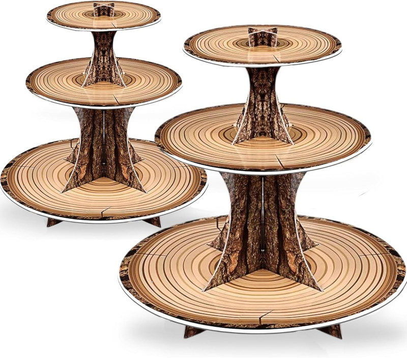 Rustic Woodland Cupcake Stand Set, 2 Pack 3-Tier Dessert Tower for Safari Birthd gallery