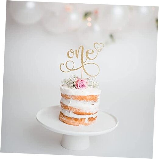 Cake Topper for 1st Birthday – Golden Glitter ‘One’ Sign, First Birthday