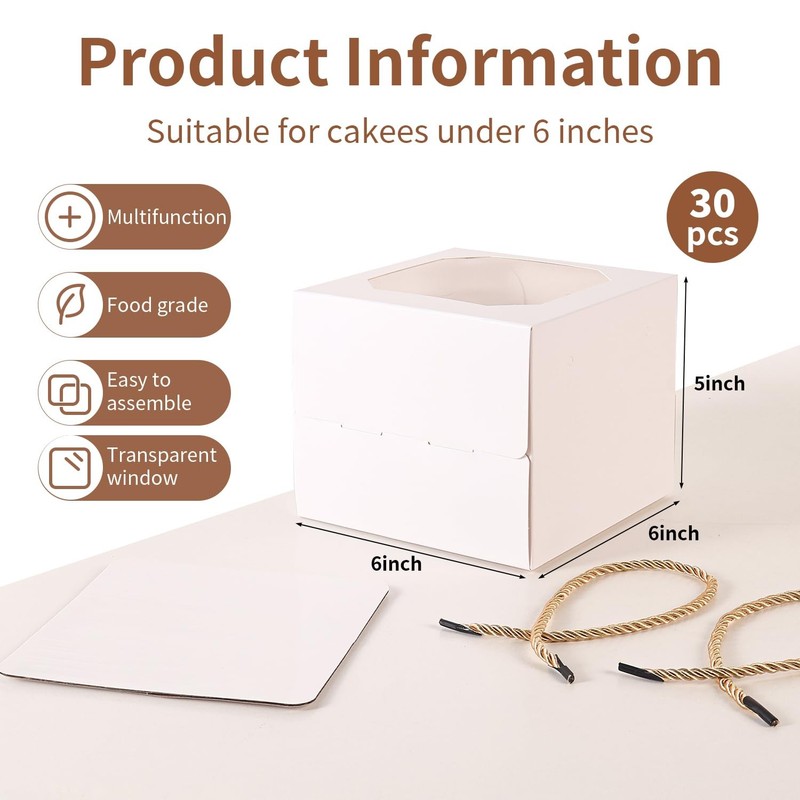 30 pcs 6x6x5 Inch Small Cake Box with Window, 6 inch cake box,Bakery Pastry C... gallery
