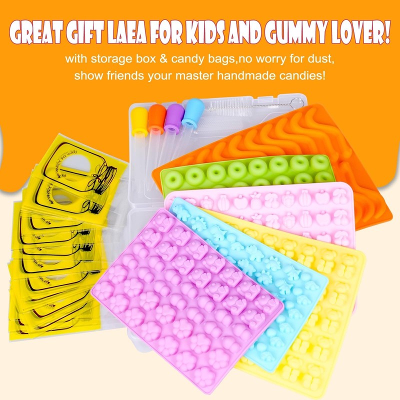 Silicone Gummy Bear Molds Set 37PCS - Nonstick Candy Molds, Worms, Dinosaurs, Fr gallery