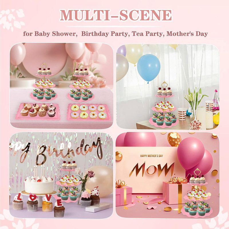 5 Pcs Dessert Table Display Set, Pink Plastic 2 Pcs round 3 Tier Cupcake Stand C gallery
