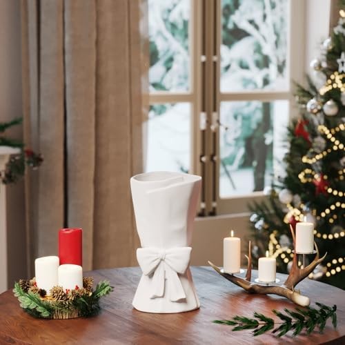 White Ceramic Bow Vase Unique Cute Decorative Bouquet Flower Vases Matte White gallery