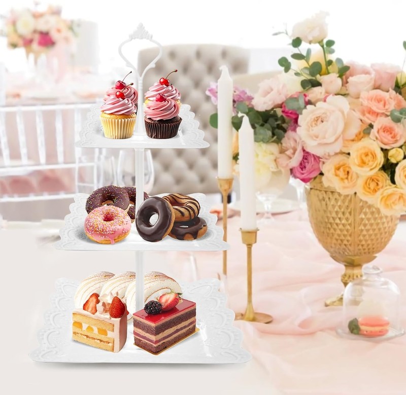 3 Tier Cupcake Stand, Durable Plastic 3 Tier Serving Tray for Cupcake, Fruit,... gallery