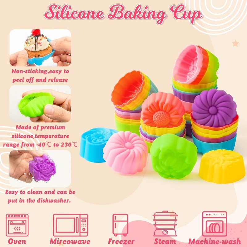 42Pcs Silicone Molds Cupcake 2 Inch Mini Size Reusable Muffins Liners Washabl... gallery