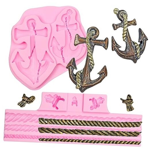 Anchor Rope Silicone Fondant Molds, Pirate Ship Rudder Hook Chocolate Kitchen
